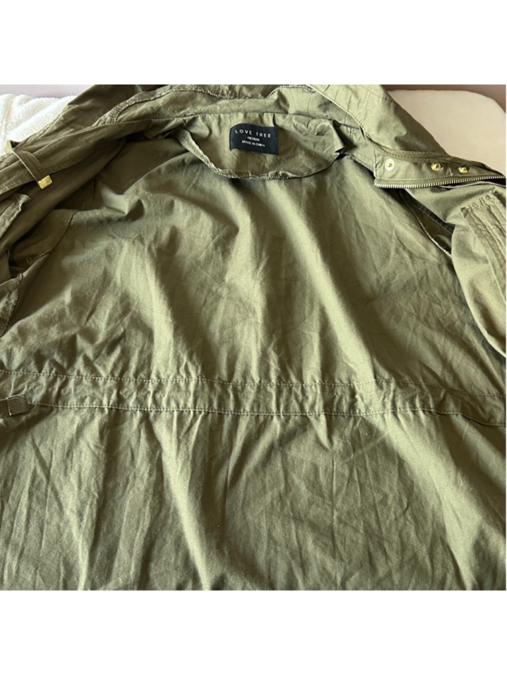Women’s Love Tree Olive Green Hooded Utility Jacket Size M Cotton Military Parka - Picture 8 of 10
